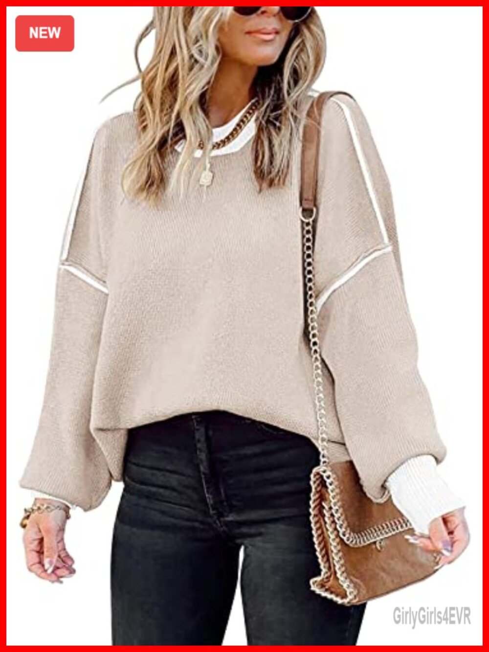 Oversized Viscose Nylon Sweater Crewneck Tunic Pullover for Women